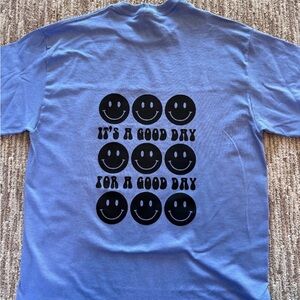 Gildan Blue Short Sleeve Tee with Black Smiley Design
